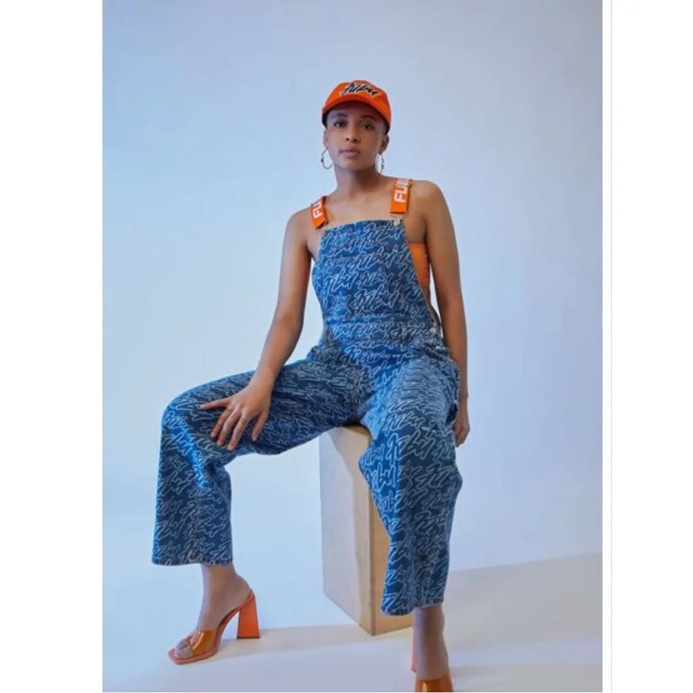 Fila Blue Patterned Overalls with Orange Accents